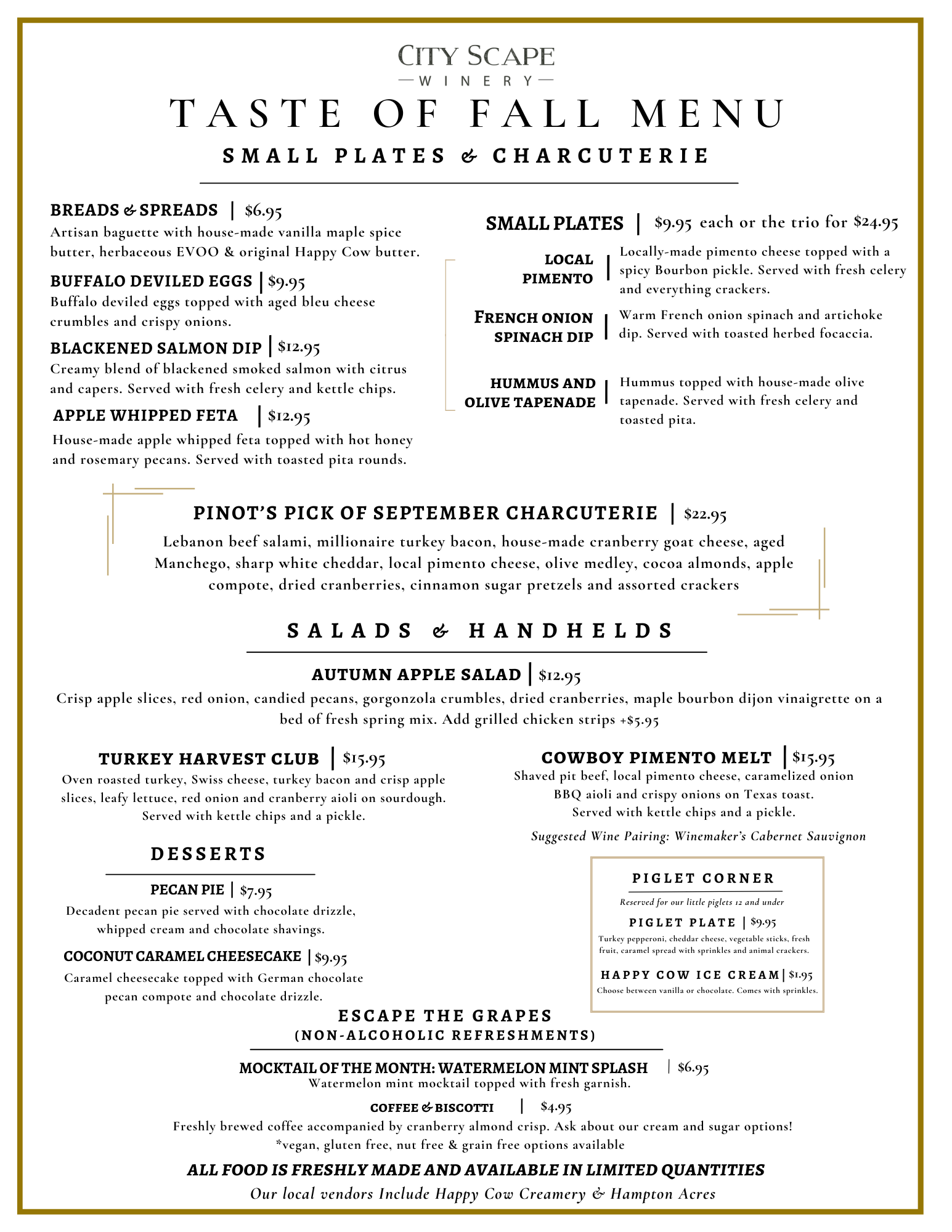 Website food & tasting menu