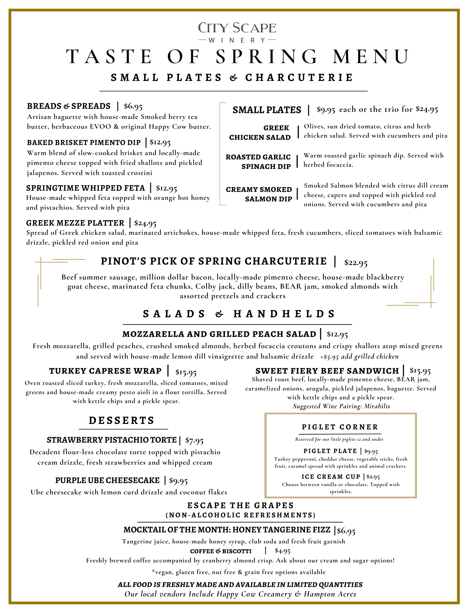 April Winery Kitchen Menu