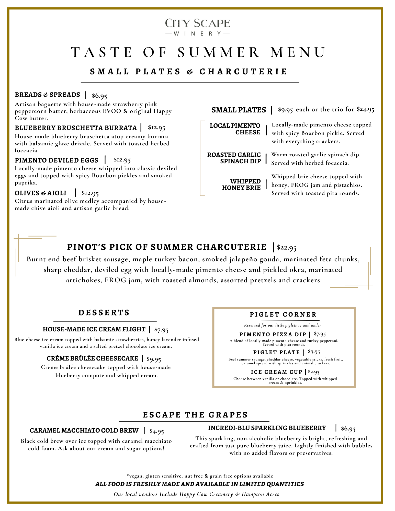 Taste of Summer Kitchen Menu
