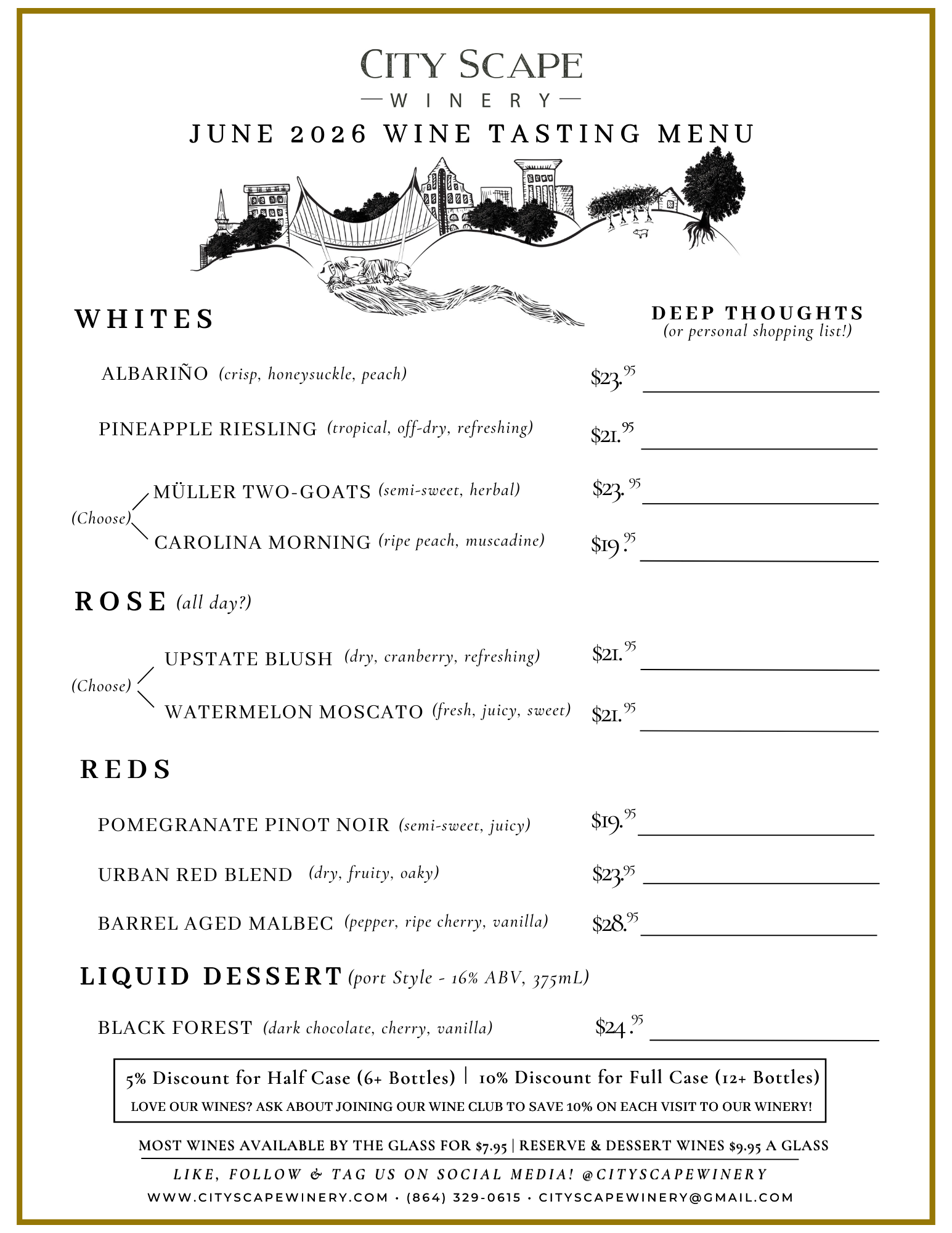 June Wine Tasting Menu