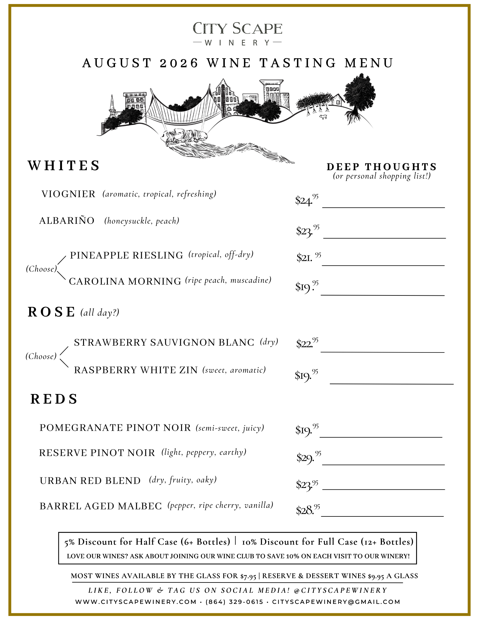 August Wine Tasting Menu